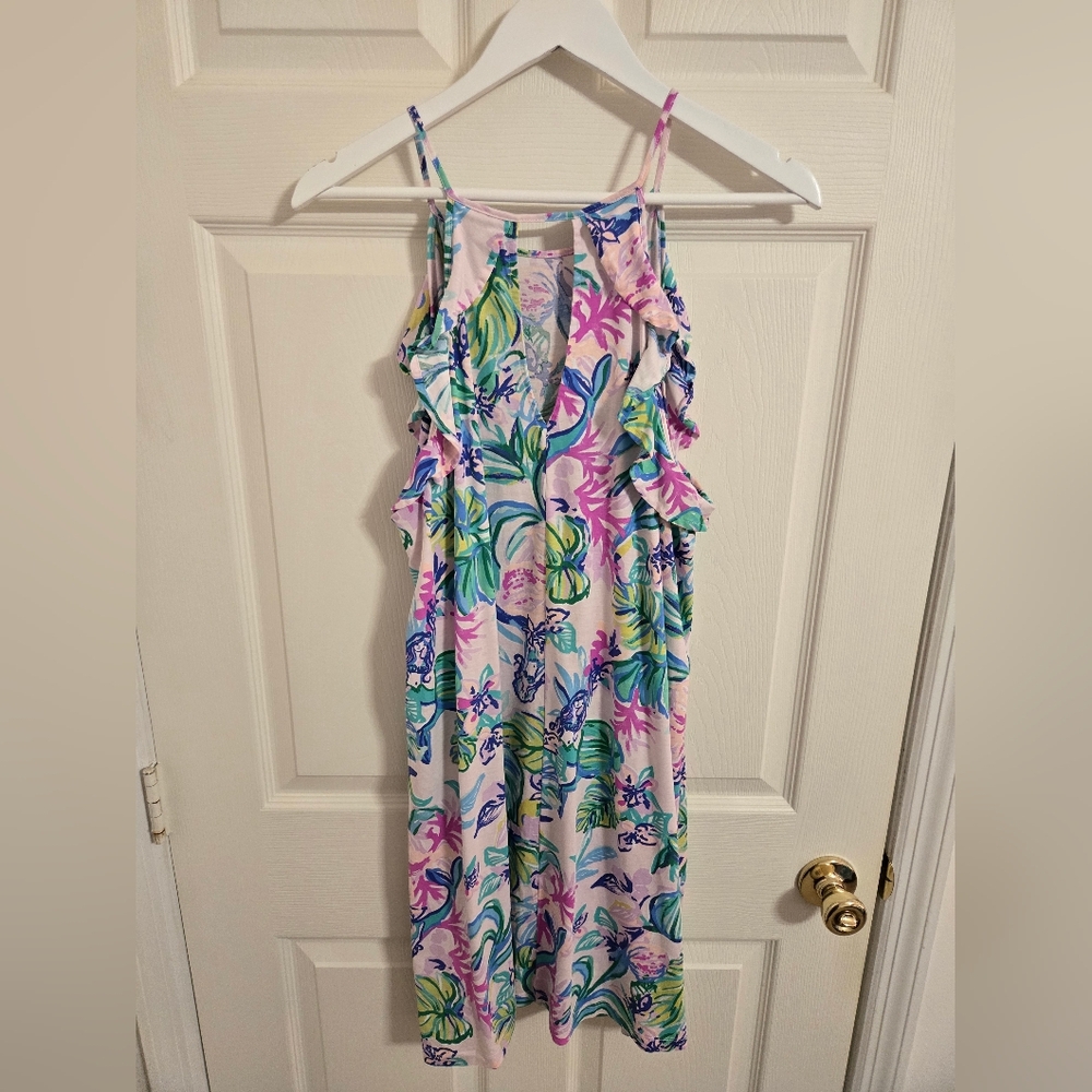 Lilly Pulitzer Billie Ruffle Dress Mermaid In The Shade Pink, Purple Size XL - Picture 2 of 8